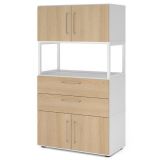 Aktenregal 4 OH mit 2 Türen + Schubladen FLEXWALL | Weiss/Eiche Aktenregal 4 OH mit 2 Türen + Schubladen FLEXWALL | Weiss/Eiche