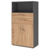 Aktenregal 4 OH mit Türen + Schubladen FLEXWALL | Graphit/Eiche Rustikal Aktenregal 4 OH mit Türen + Schubladen FLEXWALL | Graphit/Eiche Rustikal