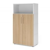 Aktenregal 4 Ordnerh�hen mit T�ren FLEXWALL | Weiss/Eiche