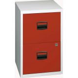Hängeregisterschrank STEEL Home | 2 Ordnerhöhen aus Stahl | 40 cm breit | Lichtgrau/Rot