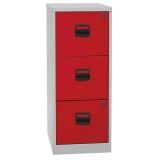 H�ngeregisterschrank STEEL Home | 3 Ordnerh�hen aus Stahl | 40 cm breit | Lichtgrau/Rot