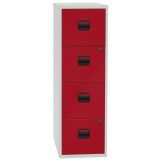 H�ngeregisterschrank STEEL Home | 4 Ordnerh�hen aus Stahl | 40 cm breit | Lichtgrau/Rot