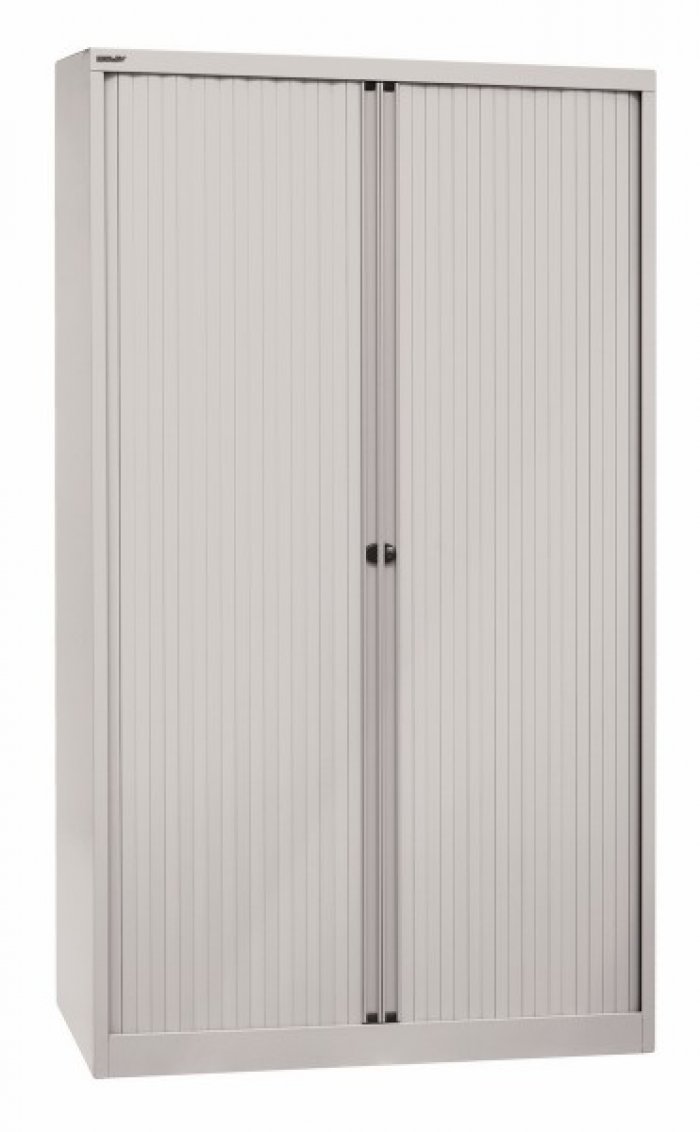 Schrank mit Rolladen aus Metall | 5 Ordnerhöhen | Breite 120 cm | Lichtgrau