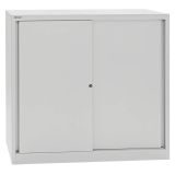 Schiebet�renschrank aus Metall 3 Ordnerh�hen | 120 cm breit | Lichtgrau 