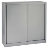 Schiebetürenschrank aus Metall 3 Ordnerhöhen | 120 cm breit | Silber