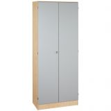 Fl�gelt�renschrank 5OH SOLID | 80 cm breit | Korpus Ahorn | Front Silber