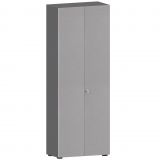 Fl�gelt�renschrank 6 OH COMFORT | 80 cm breit | Korpus Graphit | Front Silber