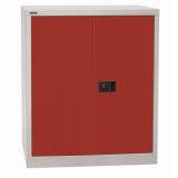 Fl�gelt�renschrank aus Metall 2 Ordnerh�hen | 90 cm breit | Lichtgrau/Rot