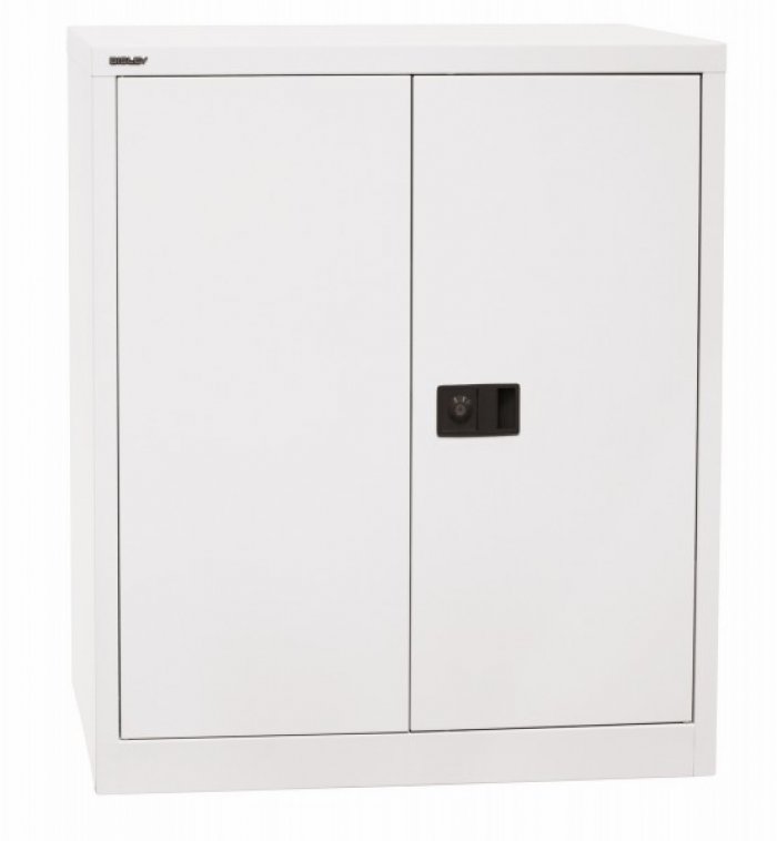 Metallschrank mit Türen 2 Ordnerhöhen | Breite 90 cm | Weiß