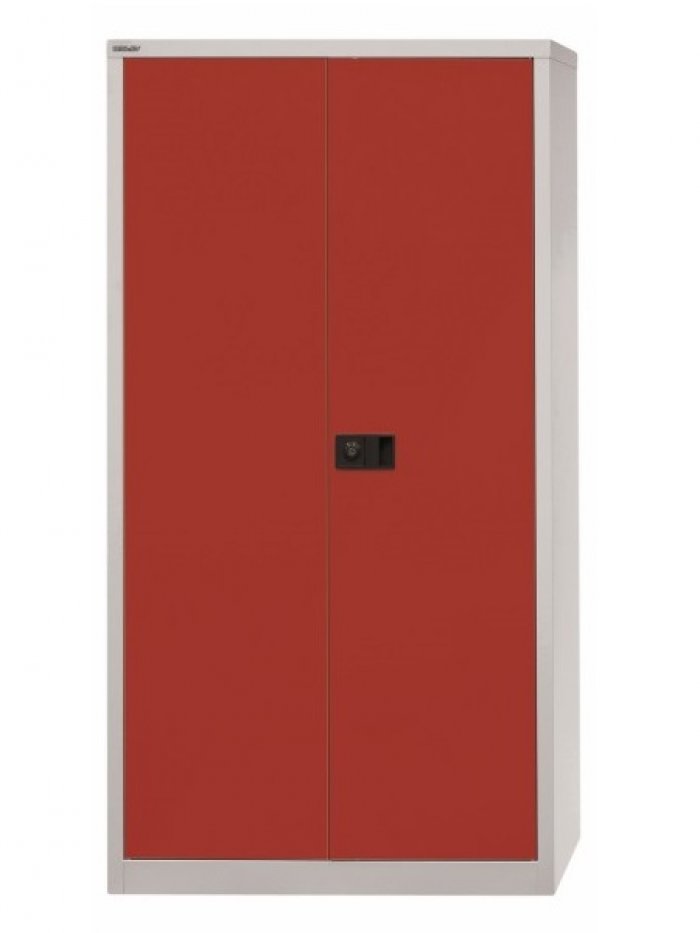 Metallschrank mit Türen 4 Ordnerhöhen | Breite 90 cm | Lichtgrau/Rot