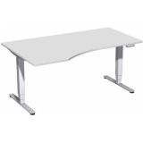 Steh-Sitz-Schreibtisch STYLE Pro | elektrisch höhenverstellbar | PC-Form 160 cm | Hellgrau