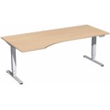Steh-Sitz-Schreibtisch STYLE Pro | elektrisch höhenverstellbar | PC-Form 200 cm | Buche Natur