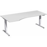 Steh-Sitz-Schreibtisch STYLE Pro | elektrisch höhenverstellbar | PC-Form 200 cm | Hellgrau