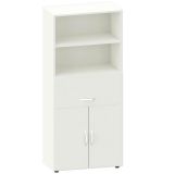 Schrankregal 5 Ordnerhöhen LIFE | 1 Hängeregisterauszug + Türen | 80 cm breit | Weiss