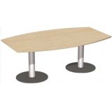Konferenztisch STYLE in Bootsform | 200 x 120 cm | Säulenfuß silber | Platte Buche Natur