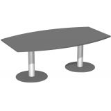 Konferenztisch STYLE in Bootsform | 200 x 120 cm | Säulenfuß silber | Platte Graphit