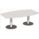 Konferenztisch STYLE in Bootsform | 200 x 120 cm | Säulenfuß silber | Platte Hellgrau
