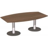 Konferenztisch STYLE in Bootsform | 200 x 120 cm | Säulenfuß silber | Platte Nussbaum