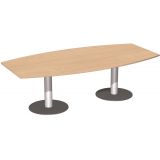 Konferenztisch STYLE in Bootsform | 240 x 120 cm | Säulenfuß silber | Platte Buche Natur