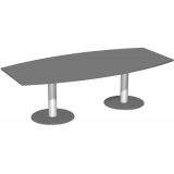 Konferenztisch STYLE in Bootsform | 240 x 120 cm | Säulenfuß silber | Platte Graphit