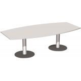 Konferenztisch STYLE in Bootsform | 240 x 120 cm | Säulenfuß silber | Platte Hellgrau
