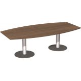 Konferenztisch STYLE in Bootsform | 240 x 120 cm | Säulenfuß silber | Platte Nussbaum