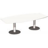 Konferenztisch STYLE in Bootsform | 240 x 120 cm | S�ulenfu� silber | Platte Wei� 