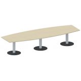 Konferenztisch STYLE in Bootsform | 360 x 120 cm | Säulenfuß silber | Platte Ahorn hell