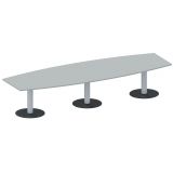 Konferenztisch STYLE in Bootsform | 360 x 120 cm | Säulenfuß silber | Platte Hellgrau