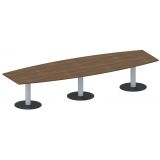 Konferenztisch STYLE in Bootsform | 360 x 120 cm | Säulenfuß silber | Platte Nussbaum