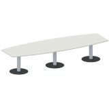 Konferenztisch STYLE in Bootsform | 360 x 120 cm | Säulenfuß silber | Platte Weiß