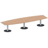 Konferenztisch STYLE in Bootsform | 400 x 120 cm | Säulenfuß silber | Platte Buche Natur