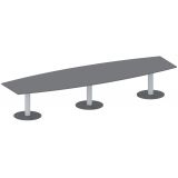 Konferenztisch STYLE in Bootsform | 400 x 120 cm | Säulenfuß silber | Platte Graphit