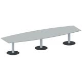 Konferenztisch STYLE in Bootsform | 400 x 120 cm | Säulenfuß silber | Platte Hellgrau