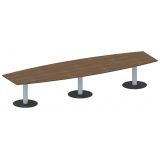 Konferenztisch STYLE in Bootsform | 400 x 120 cm | Säulenfuß silber | Platte Nussbaum