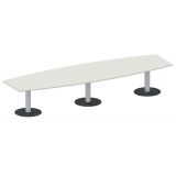 Konferenztisch STYLE in Bootsform | 400 x 120 cm | Säulenfuß silber | Platte Weiß
