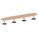 Konferenztisch STYLE in Bootsform | 520 x 120 cm | Säulenfuß silber | Platte Buche Natur