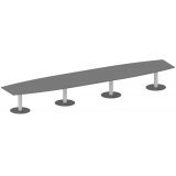 Konferenztisch STYLE in Bootsform | 520 x 120 cm | Säulenfuß silber | Platte Graphit
