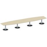 Konferenztisch STYLE in Bootsform | 560 x 120 cm | Säulenfuß silber | Platte Ahorn hell