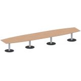 Konferenztisch STYLE in Bootsform | 560 x 120 cm | Säulenfuß silber | Platte Buche Natur
