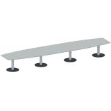 Konferenztisch STYLE in Bootsform | 560 x 120 cm | Säulenfuß silber | Platte Hellgrau