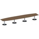 Konferenztisch STYLE in Bootsform | 560 x 120 cm | Säulenfuß silber | Platte Nussbaum