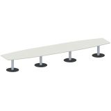 Konferenztisch STYLE in Bootsform | 560 x 120 cm | Säulenfuß silber | Platte Weiß