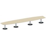 Konferenztisch STYLE in Bootsform | 600 x 120 cm | Säulenfuß silber | Platte Ahorn hell