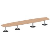 Konferenztisch STYLE in Bootsform | 600 x 120 cm | Säulenfuß silber | Platte Buche Natur
