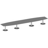 Konferenztisch STYLE in Bootsform | 600 x 120 cm | Säulenfuß silber | Platte Graphit