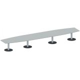 Konferenztisch STYLE in Bootsform | 600 x 120 cm | Säulenfuß silber | Platte Hellgrau