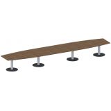 Konferenztisch STYLE in Bootsform | 600 x 120 cm | Säulenfuß silber | Platte Nussbaum