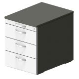 Rollcontainer STYLE | 60 cm tief | mit 3 Schüben + Utensilienauszug | Graphit/Weiß