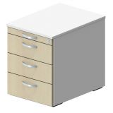 Rollcontainer STYLE | 60 cm tief | mit 3 Sch�ben + Utensilienauszug | Wei�/Ahorn hell